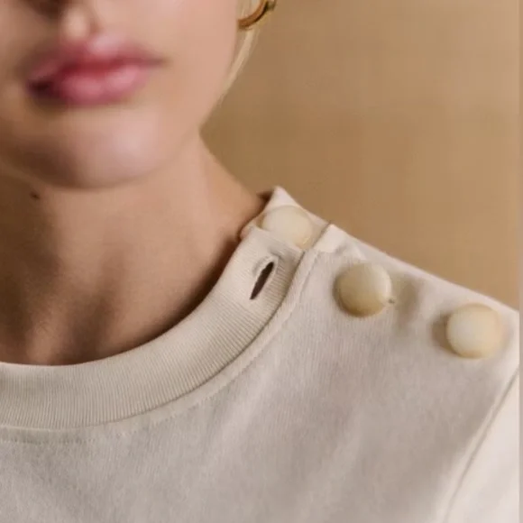 Sezane Emy Dress in Cream Button Shoulder 100% Organic Cotton Size XXL - Picture 7 of 10